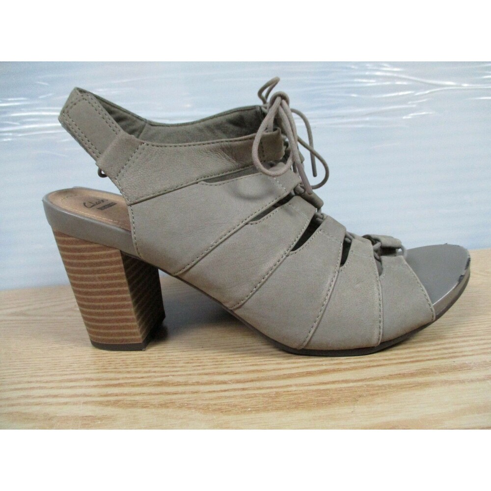 Clarks Collection Gladiator Sandal Heels Women Size 10 M Strappy Beige Leather